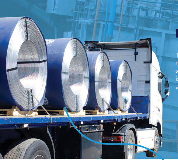 Aluminum rod coils loaded on a flatbed truck